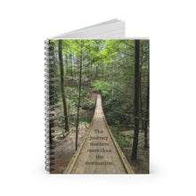 Load image into Gallery viewer, swinging bridge at Cumberland Mountain State Park in Crossville, Tennessee, with the quote &quot;The journey matters more than the destination&quot;
