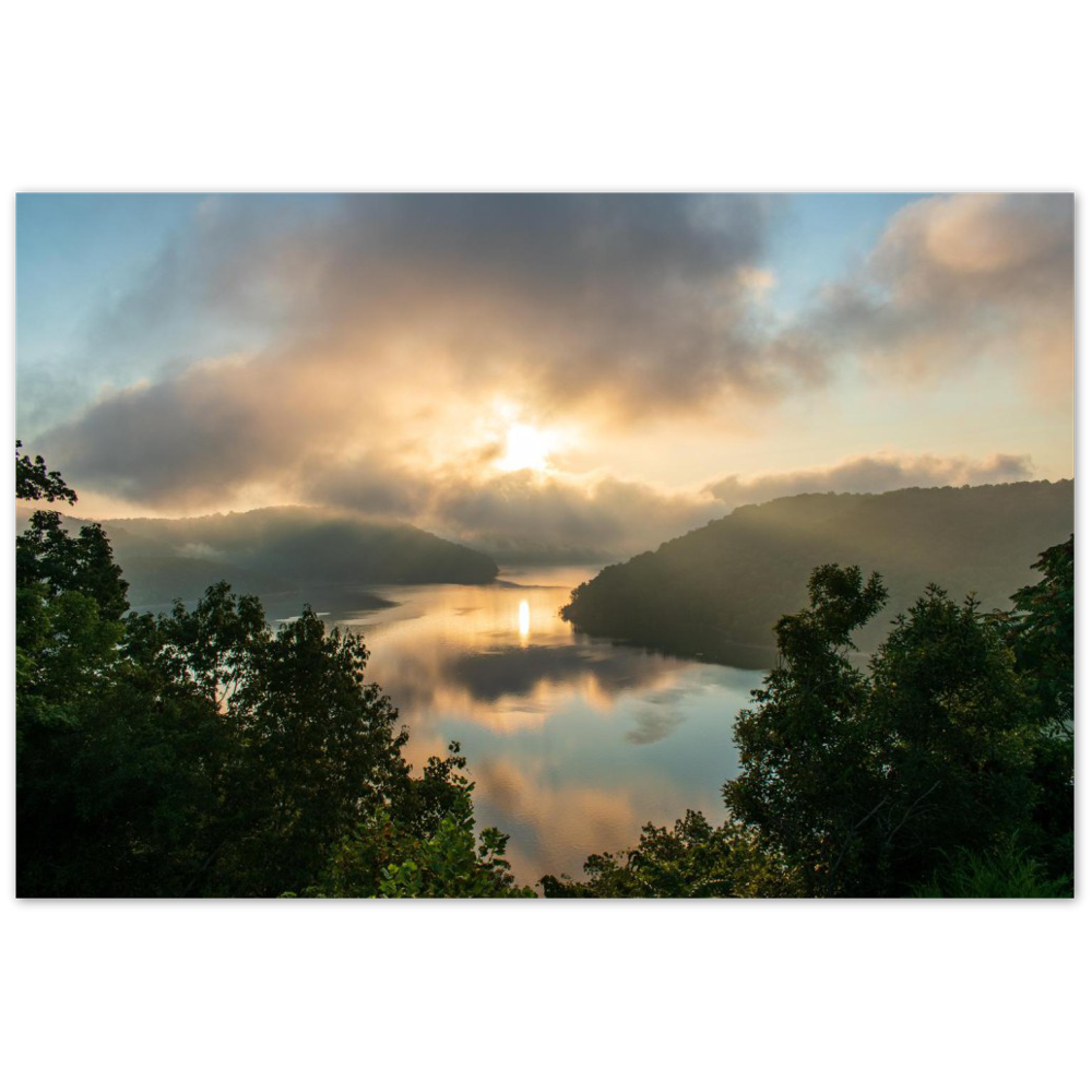 Sunrise in summer on Center Hill Lake in Smithville, Tennessee
