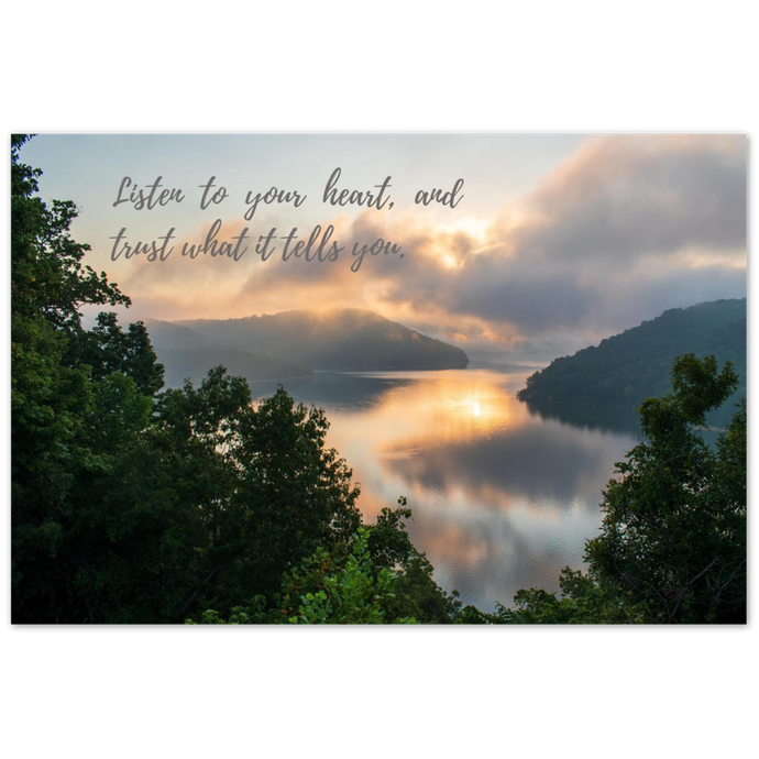 Sunrise on Center Hill Lake in Smithville, Tennessee with quote 