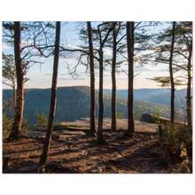 Load image into Gallery viewer, Mountain views through trees at Welch Point in Sparta, Tennessee during golden hour
