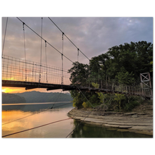 Load image into Gallery viewer, Swinging bridge on Dale Hollow Lake at Pleasant Grove Recreation Area in Celina, Tennessee at sunrise
