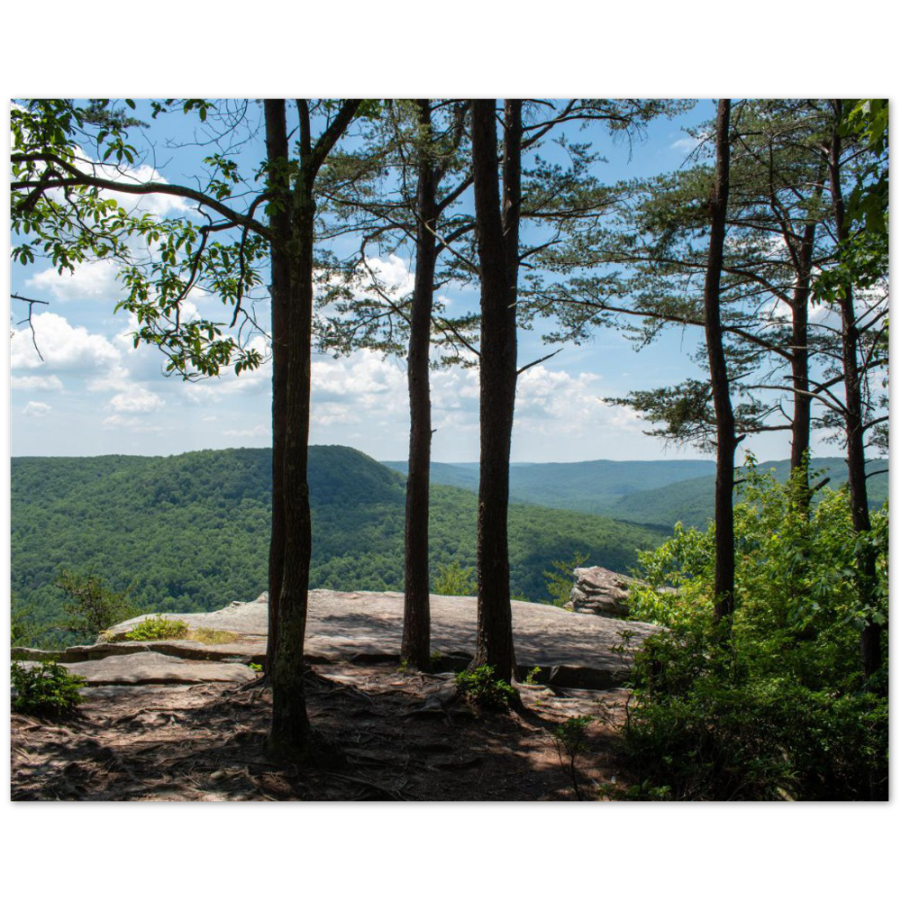 Mountain views through trees at Welch Point in Sparta, Tennessee